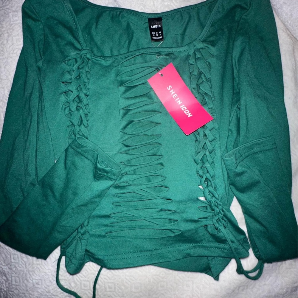 SHEIN Green Lace-Up Women's Top